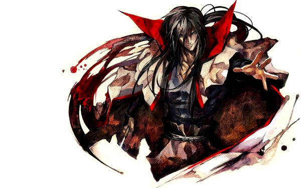 Anime picture 1280x800 with rurouni kenshin hiko seijuurou banpai akira wide image white background