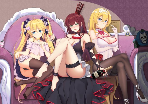 Anime picture 7016x4961 with warship girls r andrea doria (warship girls r) duke of york (warship girls r) formidable (warship girls r) la spezia long hair looking at viewer blush fringe highres breasts open mouth blue eyes light erotic blonde hair smile hair between eyes large breasts sitting twintails