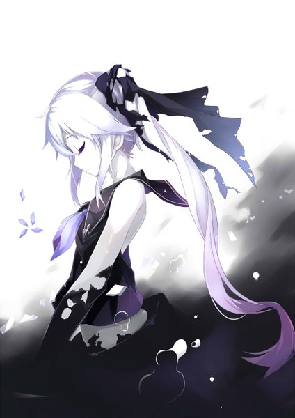 Anime picture 1000x1414 with kantai collection destroyer hime takanashi kei (hitsujikan) single long hair tall image fringe white background white hair ponytail eyes closed head tilt profile wind alternate costume sleeveless gradient background black background underwater arched back
