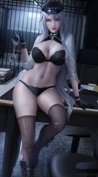 Anime picture 3900x7000 with azur lane gangut (azur lane) gangut (imposing warden) (azur lane) wickellia single long hair tall image looking at viewer fringe highres breasts light erotic hair between eyes red eyes large breasts standing holding absurdres cleavage silver hair