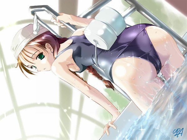 Anime picture 1024x768 with komatsu eiji light erotic soft beauty swimsuit water