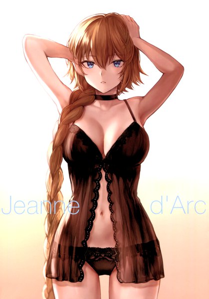 Anime picture 4845x6943 with fate (series) fate/grand order fate/apocrypha jeanne d'arc (fate) (all) jeanne d'arc (fate) mashuu (neko no oyashiro) single long hair tall image looking at viewer blush fringe highres breasts blue eyes light erotic blonde hair simple background hair between eyes large breasts