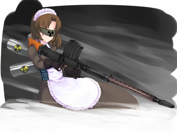 Anime picture 1060x800 with original single maid blindfold gun nekohige