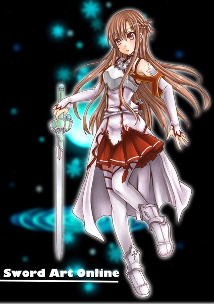 Anime picture 2480x3507 with sword art online a-1 pictures yuuki asuna cuizilan single long hair tall image blush highres brown hair brown eyes girl gloves weapon sword elbow gloves