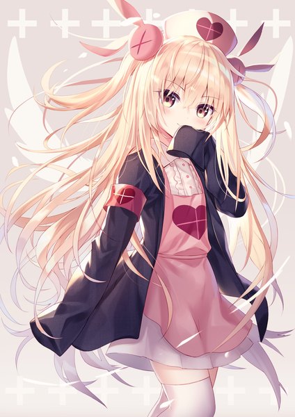 Anime picture 2893x4092 with virtual youtuber sana channel natori sana satou (3366 s) single long hair tall image fringe highres simple background blonde hair smile hair between eyes long sleeves very long hair orange eyes two side up sleeves past wrists angel wings girl