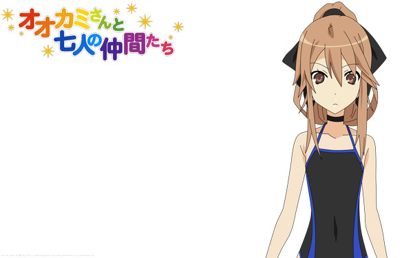 Anime picture 2560x1600 with ookami-san to shichinin no nakama-tachi j.c. staff ookami ryouko highres brown hair wide image brown eyes transparent background girl swimsuit collar