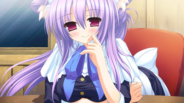 Anime picture 1280x720 with tiny dungeon (game) rosebleu long hair wide image animal ears game cg purple hair pink eyes maid girl