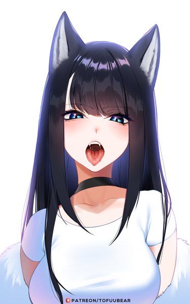 Anime picture 3850x6162 with original reiko (tofuubear) tofuubear single long hair tall image looking at viewer blush fringe highres breasts open mouth blue eyes black hair simple background large breasts white background signed animal ears absurdres