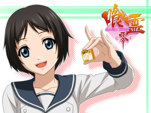 Anime picture 1000x750 with ga-rei zero tsuchimiya kagura ama mitsuki single looking at viewer short hair open mouth blue eyes black hair girl uniform school uniform