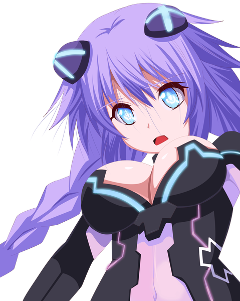 Anime picture 2570x3220 with choujigen game neptune purple heart eikens single long hair tall image highres breasts open mouth blue eyes light erotic large breasts purple hair braid (braids) coloring transparent background girl