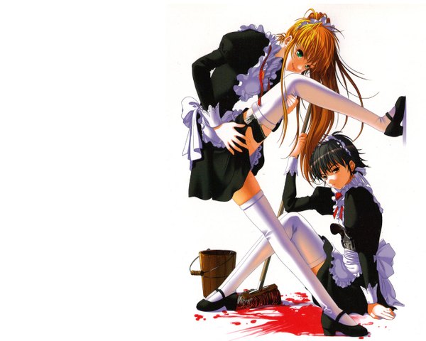 Anime picture 1280x1024 with phantom of inferno nitroplus ein (phantom) cal devens white background maid girl blood
