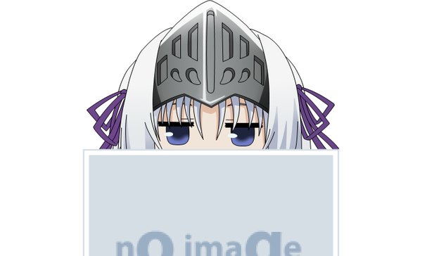 Anime picture 1400x850 with kore wa zombie desu ka? studio deen eucliwood hellscythe single highres blue eyes simple background wide image white background silver hair girl ribbon (ribbons) hair ribbon armor