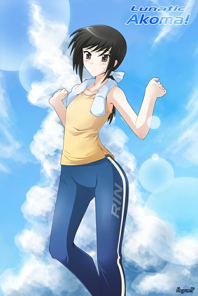 Anime picture 672x1003 with original haganef single long hair tall image looking at viewer blush black hair sky cloud (clouds) black eyes girl uniform gym uniform