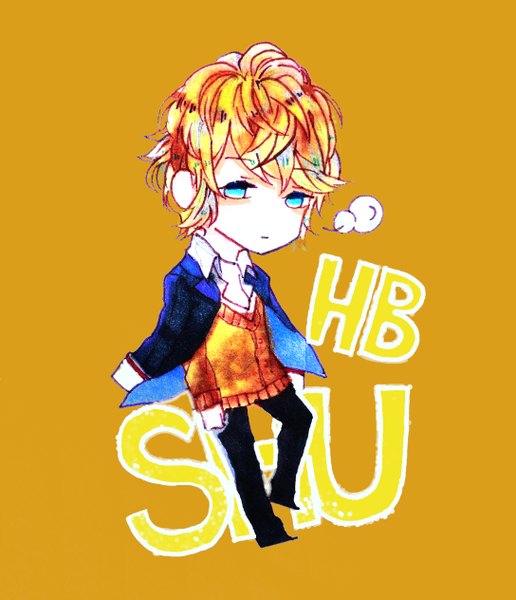 Anime picture 2176x2528 with diabolik lovers idea factory sakamaki shuu single tall image looking at viewer highres short hair blue eyes blonde hair simple background chibi boy