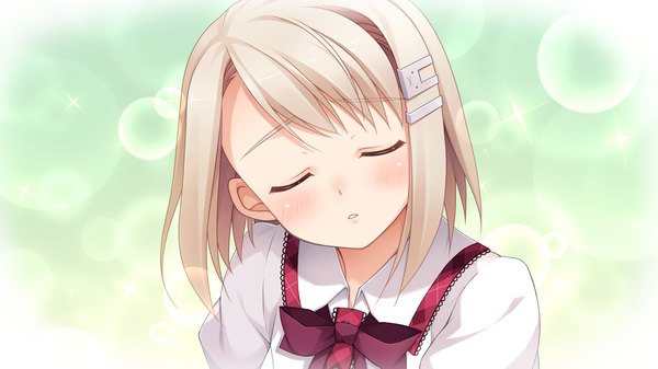 Anime picture 1920x1080 with imouto no katachi chimari mima blush highres short hair blonde hair wide image game cg eyes closed girl uniform hair ornament school uniform hairclip