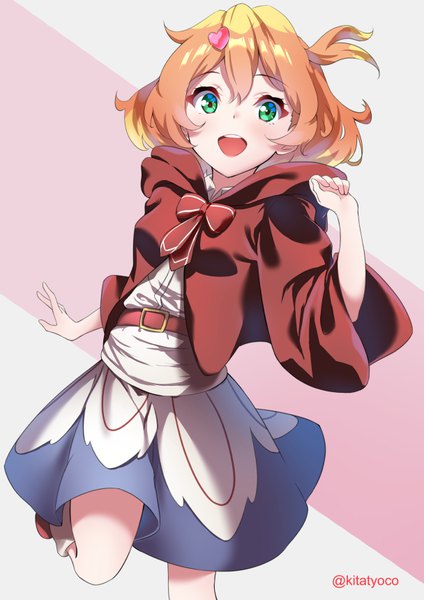 Anime picture 608x860 with macross macross delta freyja wion kitatyoco single tall image looking at viewer fringe short hair open mouth hair between eyes green eyes signed :d orange hair twitter username one side up running girl hair ornament