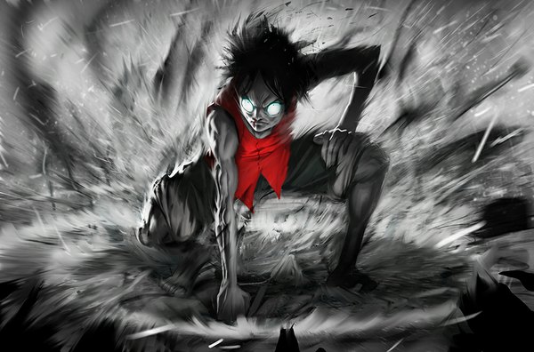 Anime picture 1000x661 with one piece toei animation monkey d. luffy lordeeas (artist) single short hair black hair realistic angry boy shirt shorts blood