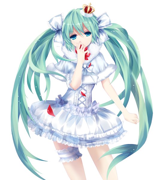 Anime picture 3188x3507 with vocaloid hatsune miku tagme (artist) single long hair tall image looking at viewer blush highres simple background white background holding absurdres aqua eyes aqua hair legs girl dress hair ornament flower (flowers)
