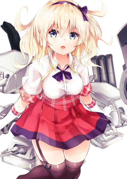 Anime picture 2150x3035 with azur lane leander (azur lane) suwakana single long hair tall image looking at viewer blush fringe highres breasts open mouth blue eyes blonde hair hair between eyes standing pleated skirt zettai ryouiki underbust retrofit (azur lane)