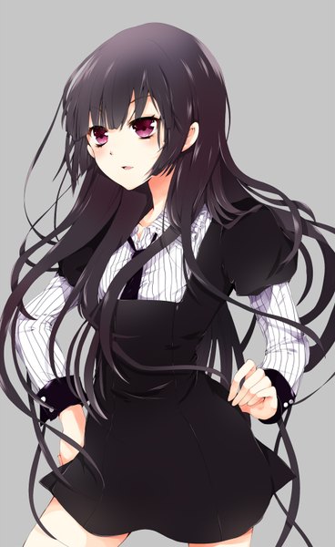 Anime picture 1000x1630 with original nono (emem0421) single long hair tall image black hair red eyes grey background girl dress