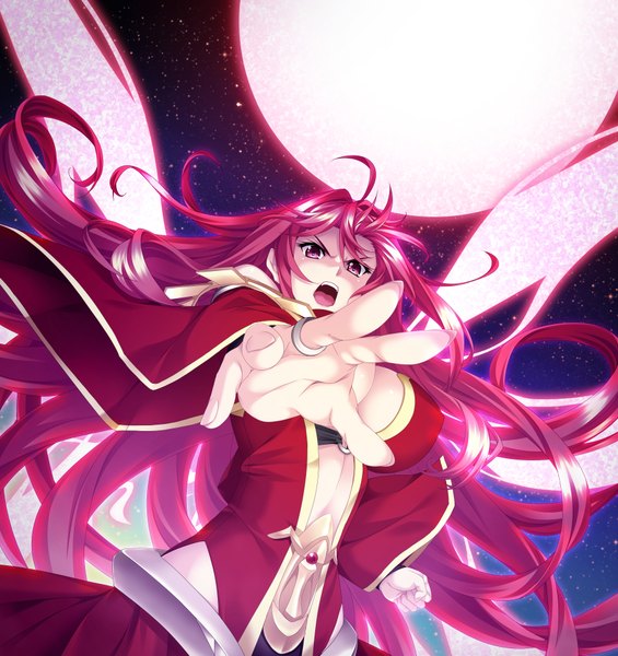 Anime picture 3600x3823 with shinkyoku soukai polyphonica corticarte apa lagranges kannatsuki noboru single long hair tall image looking at viewer highres breasts open mouth light erotic red eyes large breasts absurdres red hair scan girl dress wings