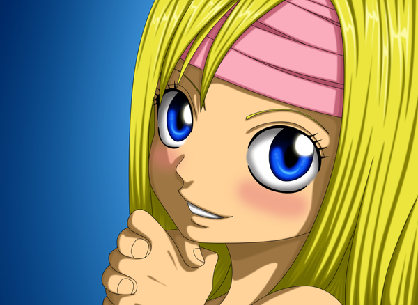 Anime picture 1000x731 with monster soul (manga) mami (monster soul) flowerinhell single long hair looking at viewer blush blue eyes blonde hair simple background grin girl bandage (bandages)