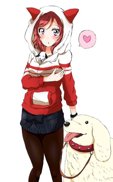 Anime picture 1000x1600 with love live! school idol project sunrise (studio) love live! nishikino maki shogo single tall image looking at viewer blush fringe short hair open mouth simple background standing white background purple eyes animal ears red hair cat ears underboob