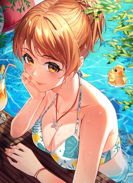 Anime picture 2167x2968 with idolmaster idolmaster cinderella girls houjou karen mincho single tall image looking at viewer blush highres short hair breasts light erotic smile large breasts payot outdoors ponytail nail polish fingernails sunlight