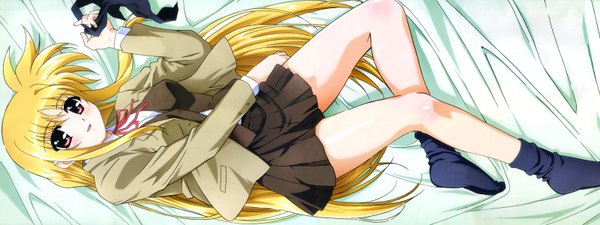 Anime picture 3200x1200 with mahou shoujo lyrical nanoha fate testarossa highres wide image dualscreen girl