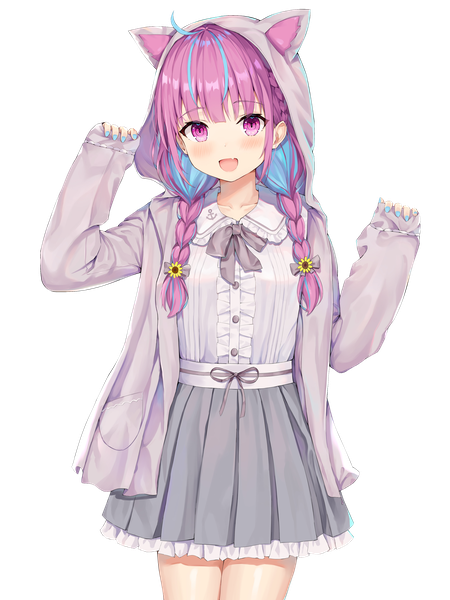 Anime picture 3000x4000 with virtual youtuber hololive minato aqua hokori sakuni single long hair tall image looking at viewer blush highres open mouth smile pink hair ahoge braid (braids) nail polish :d pleated skirt pink eyes multicolored hair