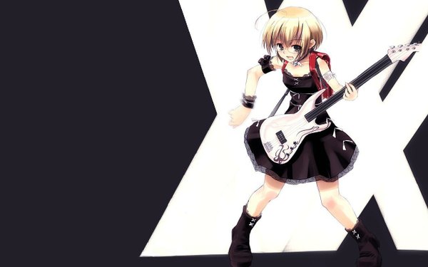 Anime picture 1280x800 with wide image dress boots black dress guitar bass guitar
