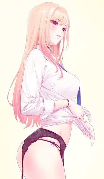 Anime picture 3571x6119 with sono bisque doll wa koi wo suru cloverworks kitagawa marin yd (orange maru) single long hair tall image blush fringe highres breasts light erotic simple background blonde hair standing looking away absurdres long sleeves parted lips pink eyes