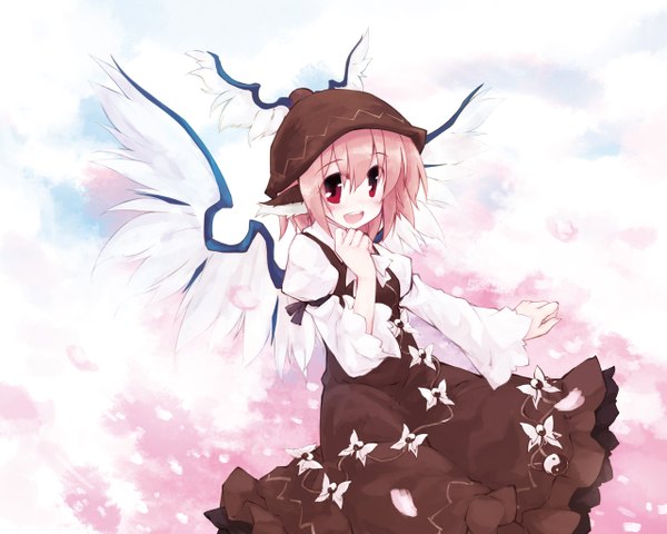 Anime picture 1280x1024 with touhou mystia lorelei cherry blossoms girl hat wings