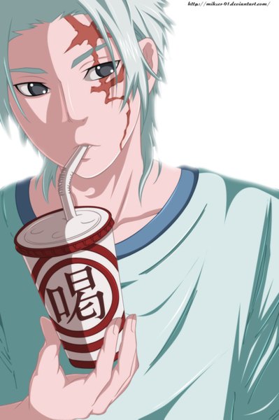 Anime picture 1024x1541 with d.gray-man allen walker gold-mk single tall image short hair simple background white background grey hair grey eyes coloring hieroglyph scar boy glass