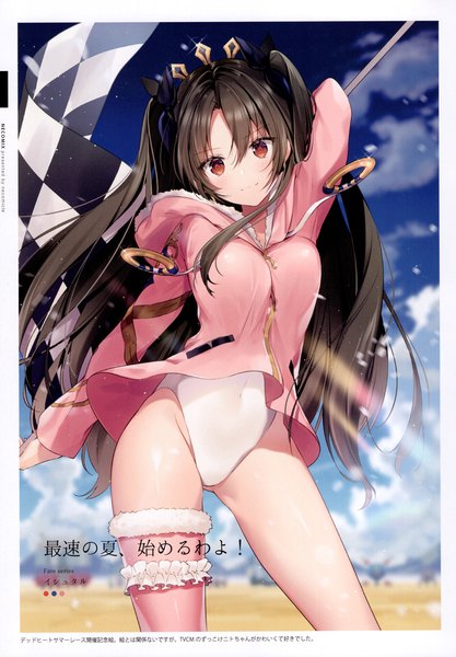 Anime picture 3208x4619 with fate (series) fate/grand order ishtar (fate) ishtar (swimsuit rider) (fate) necomi (gussan) single long hair tall image looking at viewer blush fringe highres light erotic hair between eyes red eyes standing holding signed payot absurdres