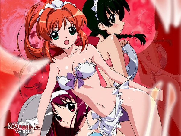 Anime picture 1024x768 with kono minikuku mo utsukushii sekai hikari (konomini) akari (konomini) nishino mari light erotic wallpaper swimsuit bikini