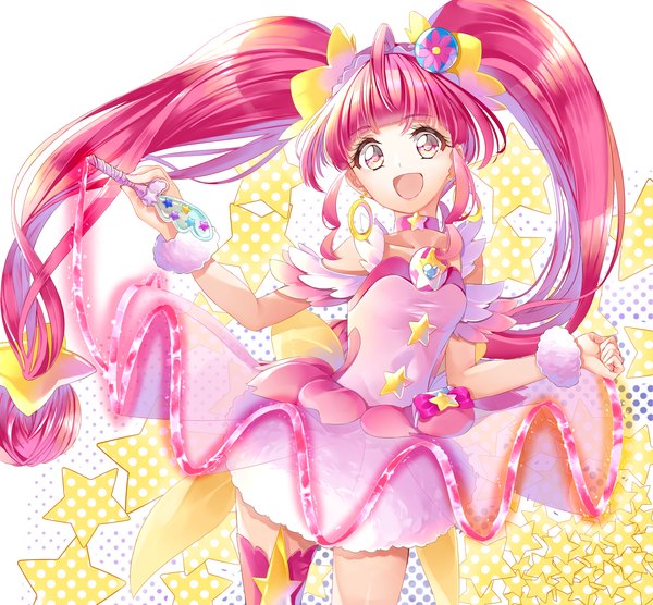 Anime picture 2160x2000 with precure star twinkle precure toei animation hoshina hikaru cure star yuutarou (fukiiincho) single long hair fringe highres open mouth twintails looking away pink hair blunt bangs :d pink eyes magical girl girl dress