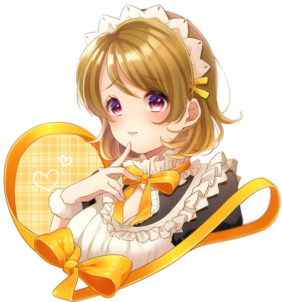 Anime picture 1874x2000 with love live! school idol project sunrise (studio) love live! koizumi hanayo shuga (0329tixi) single tall image highres short hair simple background brown hair white background purple eyes maid finger to mouth portrait girl uniform ribbon (ribbons) headdress