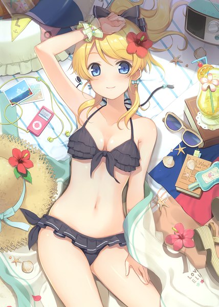 Anime picture 2111x2958 with love live! school idol project sunrise (studio) love live! ipod ayase eli 6u (eternal land) single long hair tall image looking at viewer blush fringe highres breasts blue eyes light erotic blonde hair smile bare shoulders cleavage