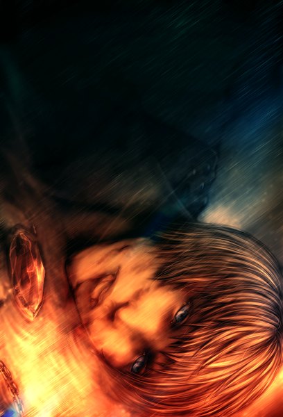 Anime picture 2720x4000 with devil may cry dante (devil may cry) uyre single tall image highres short hair silver hair lying close-up rain face silver eyes boy water blood chain crystal