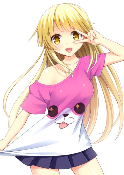 Anime picture 715x1010 with bang dream! tsurumaki kokoro michelle (bang dream!) iwamoto sora single long hair tall image looking at viewer blush fringe breasts open mouth simple background blonde hair smile standing white background yellow eyes payot :d