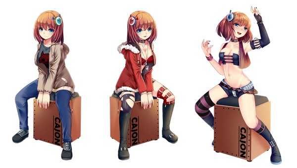 Anime picture 1236x700 with original aurora rokudo blush short hair breasts open mouth blue eyes light erotic smile brown hair wide image sitting multiple girls multiple persona girl navel hair ornament jacket shorts boots