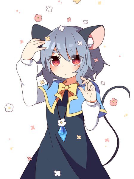 Anime picture 1200x1600 with touhou nazrin kozakura (dictionary) single tall image blush short hair simple background red eyes white background animal ears tail long sleeves animal tail grey hair mouse ears mouse tail mouse girl girl dress