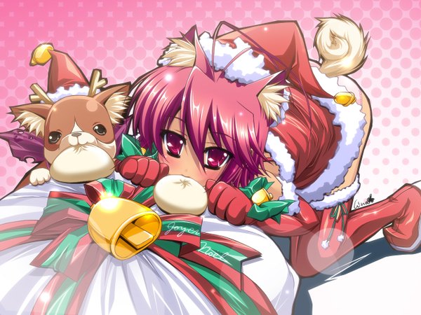 Anime picture 1280x960 with light erotic christmas dog girl girl underwear panties santa claus hat santa claus costume