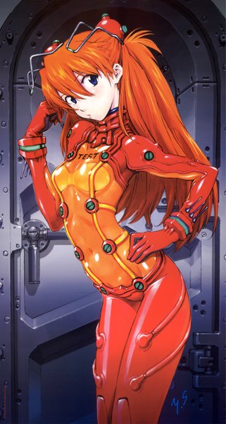 Anime picture 3145x5871 with neon genesis evangelion rebuild of evangelion evangelion: 2.0 you can (not) advance gainax soryu asuka langley single long hair tall image looking at viewer blush highres blue eyes twintails absurdres orange hair girl hair ornament hairclip bodysuit pilot suit