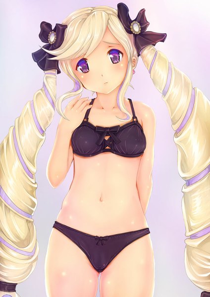 Anime picture 800x1131 with fire emblem fire emblem fates nintendo elise (fire emblem if) teruru single tall image looking at viewer blush fringe breasts light erotic simple background blonde hair standing purple eyes purple hair very long hair underwear only girl