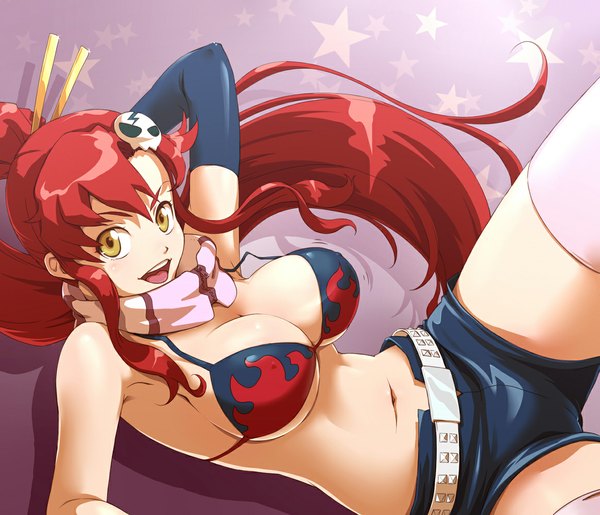 Anime picture 1165x1000 with tengen toppa gurren lagann gainax yoko littner single long hair looking at viewer breasts open mouth light erotic red hair