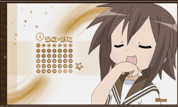 Anime picture 1280x768 with lucky star kyoto animation kusakabe misao wide image brown background girl
