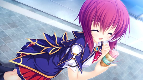 Anime picture 1920x1080 with justy nasty whirlpool (studio) kuroki kirie mikagami mamizu highres short hair open mouth wide image game cg red hair eyes closed girl uniform school uniform food sweets ice cream