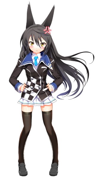Anime picture 653x1200 with original necro-san char single long hair tall image looking at viewer blush black hair simple background white background yellow eyes zettai ryouiki hands on hips girl thighhighs dress black thighhighs